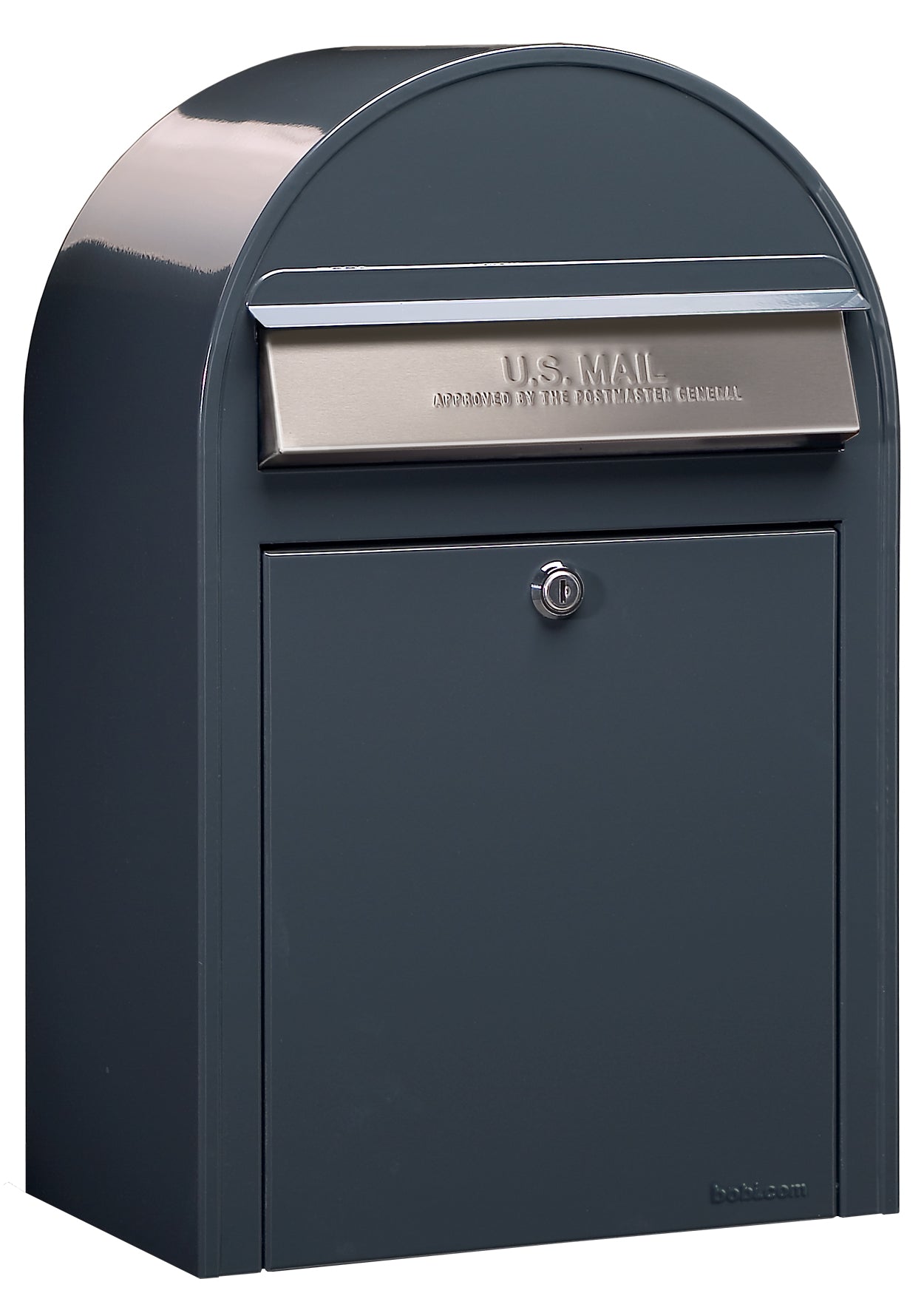 Bobi Grande Slim Front Access Modern Locking Grey Mailbox with Round Stainless Steel Post Combo