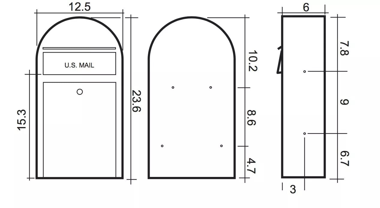 USPS Approved Bobi Grande Slim Front Access Modern Locking White Mailbox with Stainless Steel Mail Slot and Round Green Post Combo