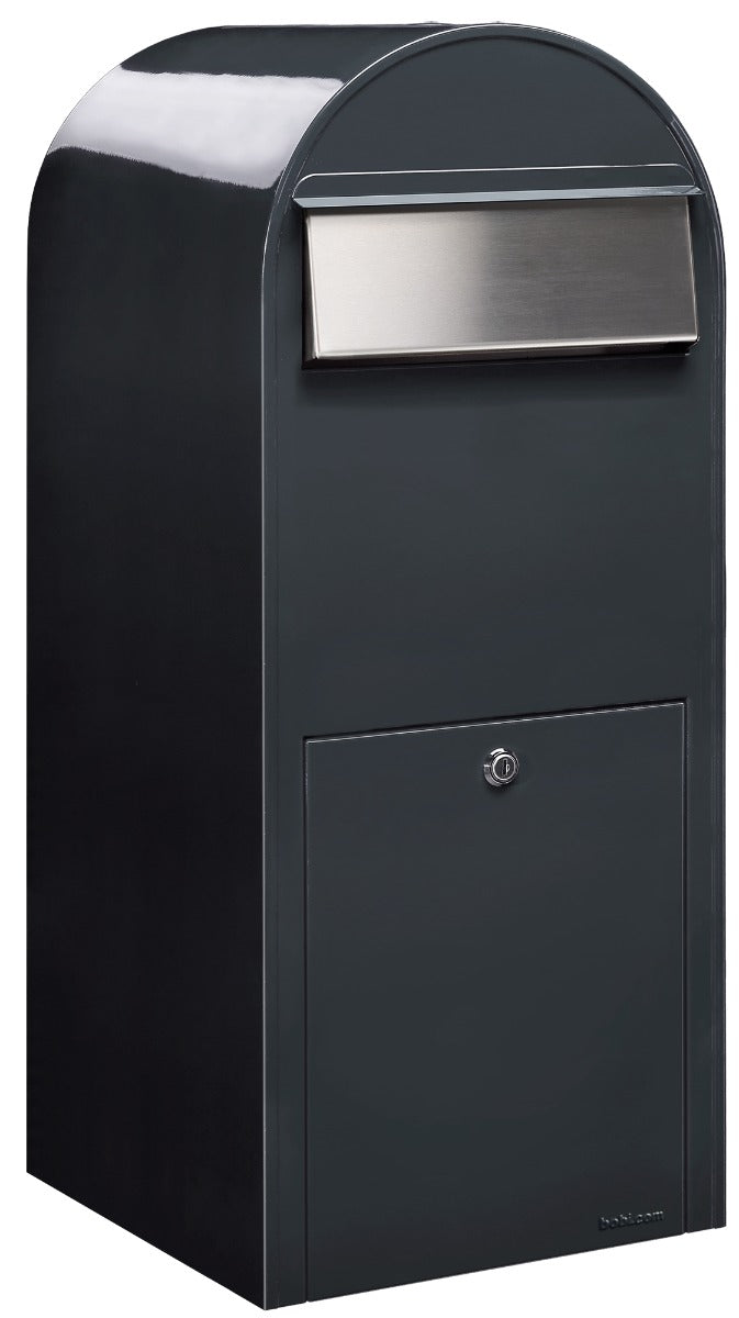 Bobi Jumbo Front Access Package Grey Mailbox and Round White Post Combo