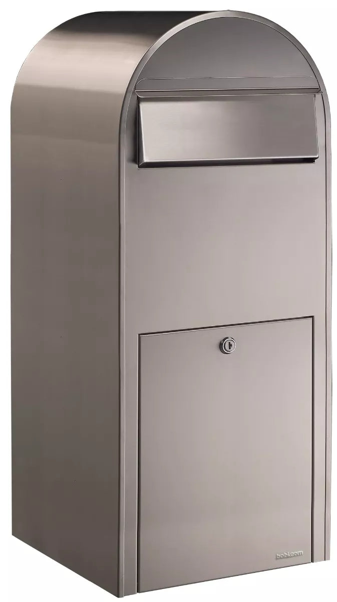 Bobi Jumbo Front Access Package Stainless Steel Mailbox and Round White Post Combo