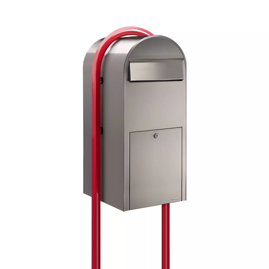 Bobi Jumbo Front Access Package Stainless Steel Mailbox and Round Red Post Combo