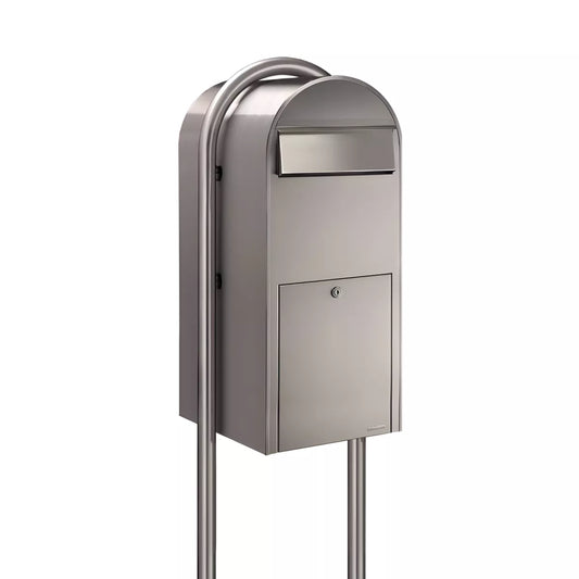 Bobi Jumbo Front Access Package Stainless Steel Mailbox and Round Stainless Steel Post Combo