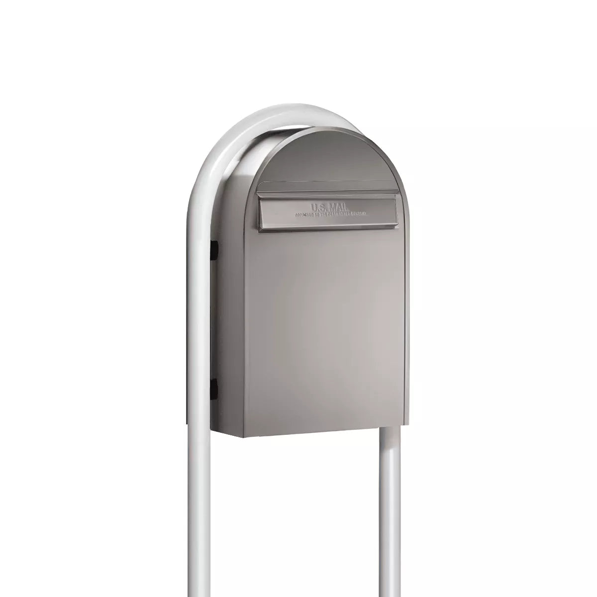 Bobi Classic Slim Front Access Modern Locking White Mailbox and Round Black Post Combo
