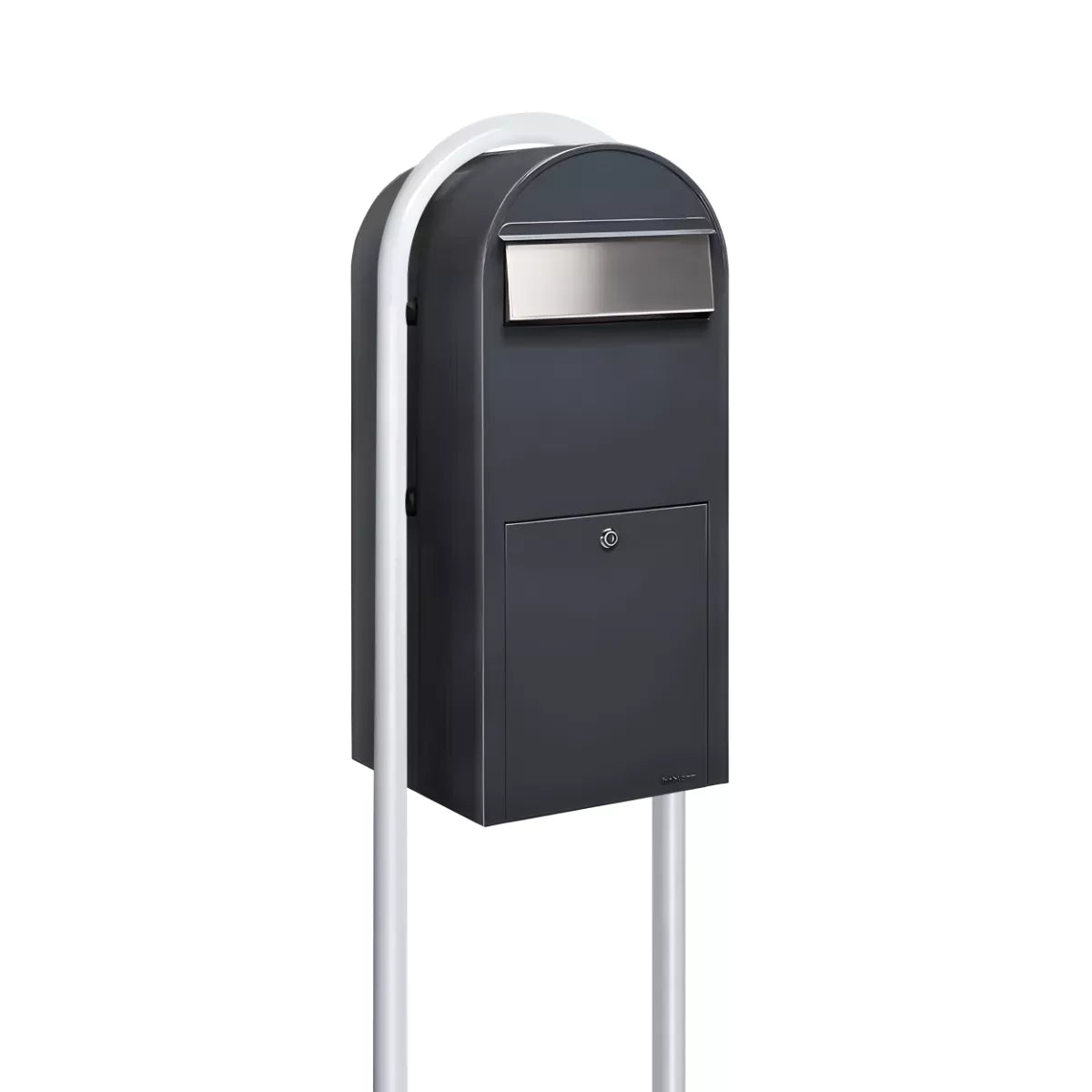 Bobi Jumbo Front Access Package Grey Mailbox and Round White Post Combo