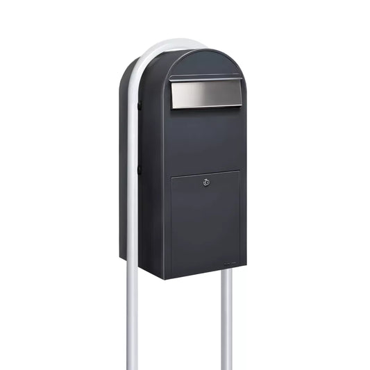 Bobi Jumbo Front Access Package Black Mailbox and Round White Post Combo