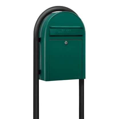 bobi classic green mailbox with round black post