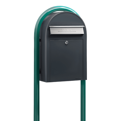 bobi classic grey mailbox with green round post