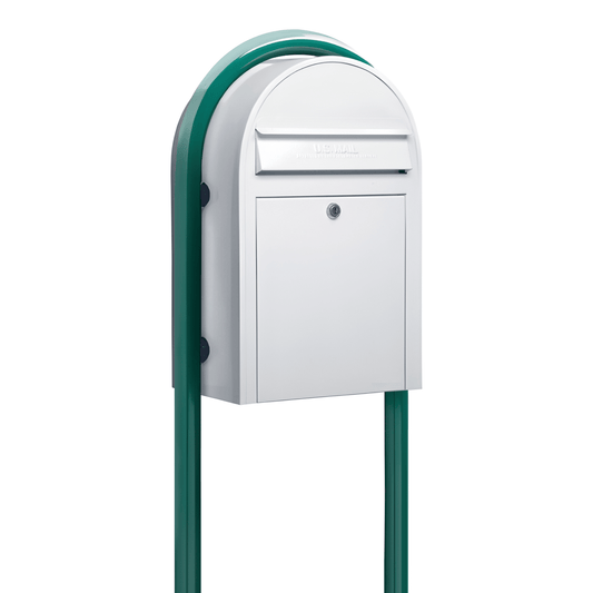 bobi classic white mailbox with round green post