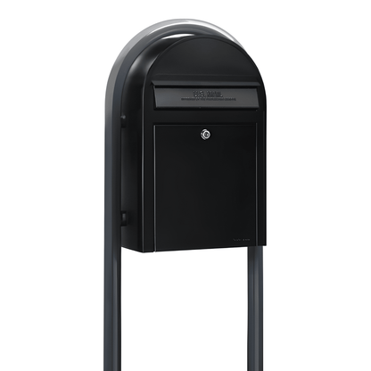 bobi classic black mailbox with round grey post