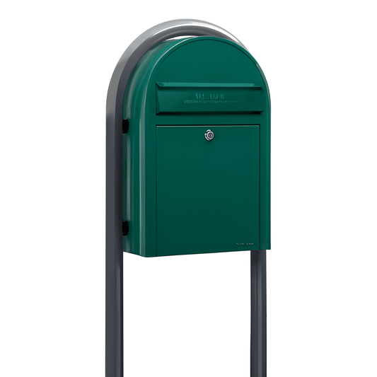 bobi classic green mailbox with round grey post