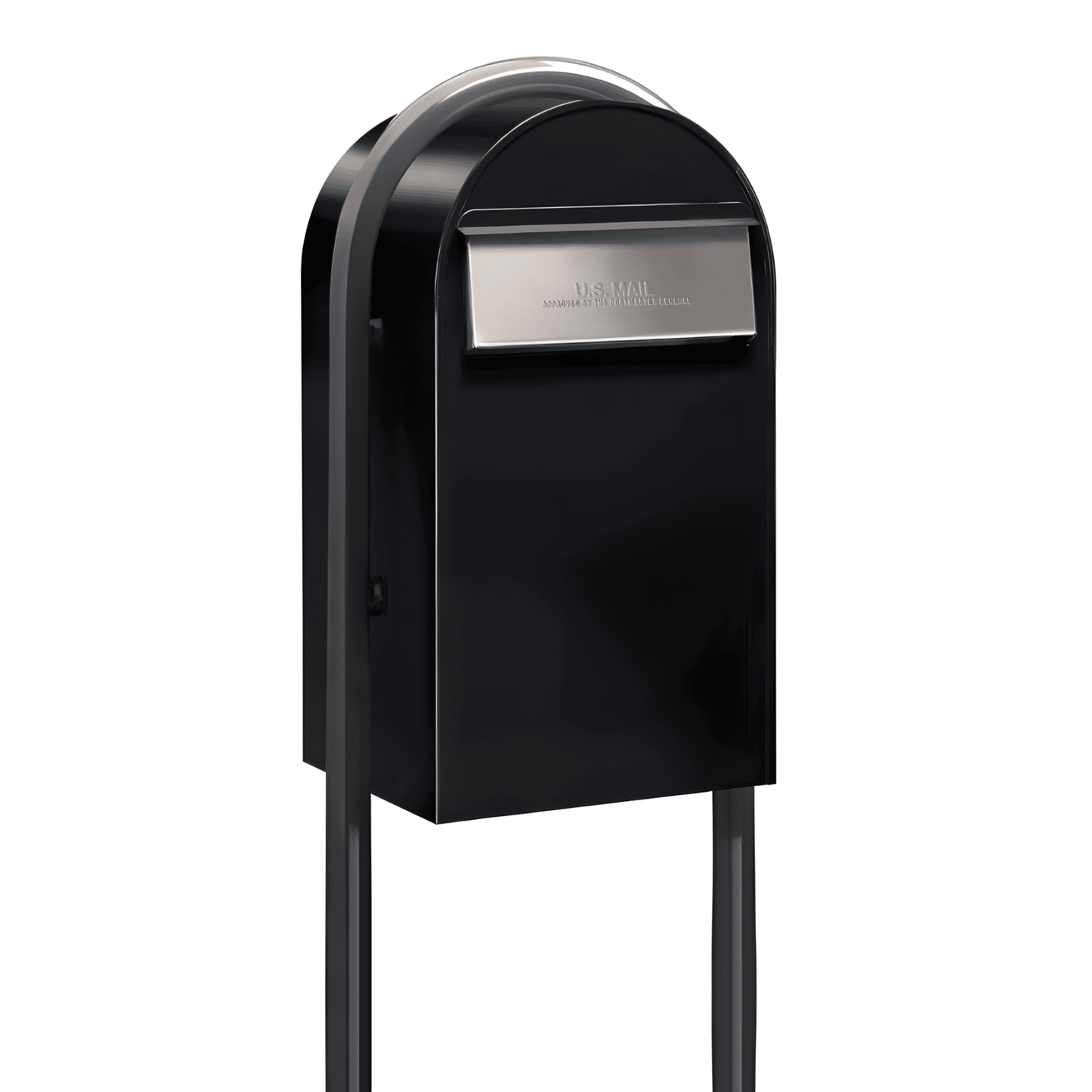 Bobi Grande B Rear Access Modern Locking Black Mailbox with Round Grey Post Combo - Secure Small Parcel Delivery