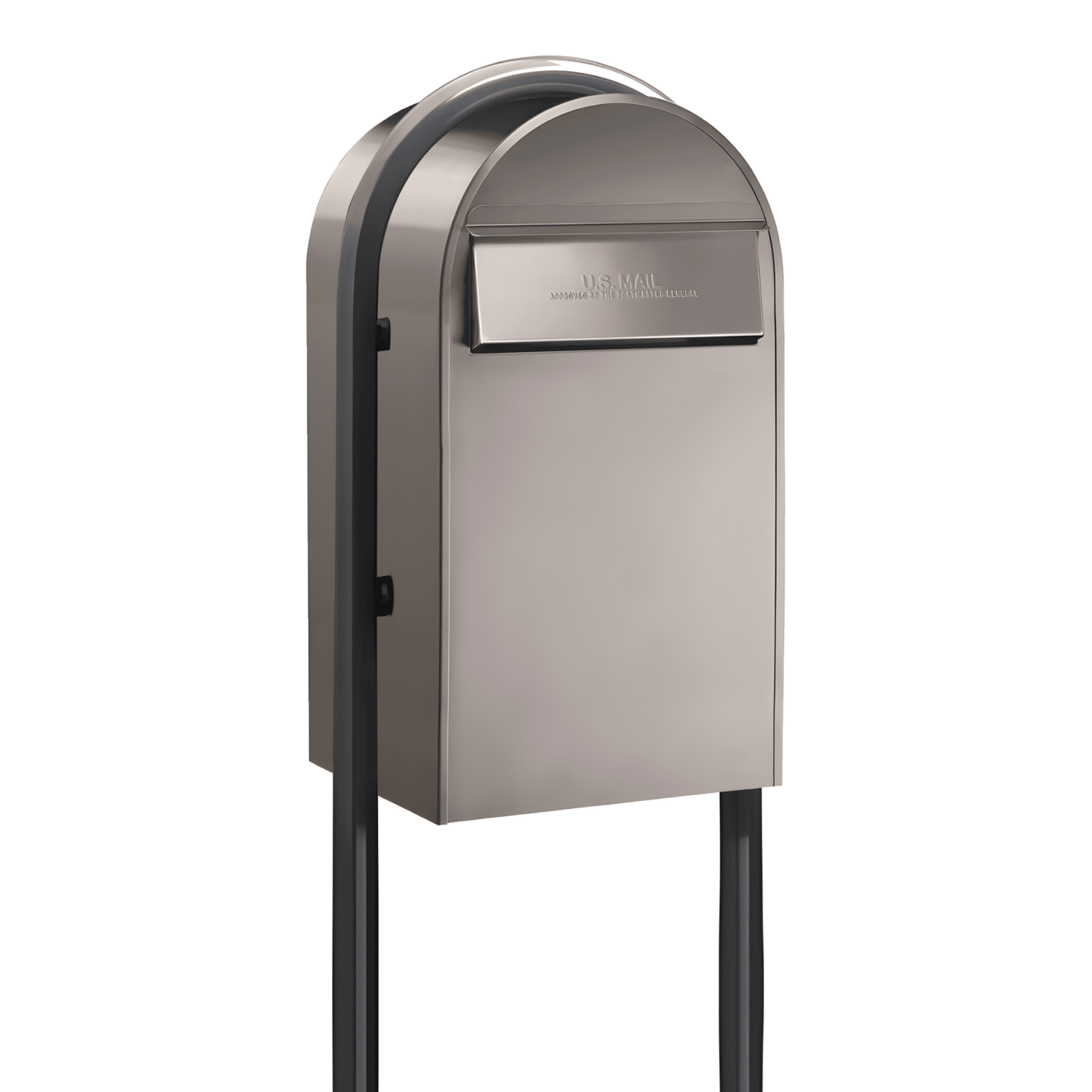 Bobi Grande B Rear Access Modern Locking Stainless Steel Mailbox with Round Grey Post Combo - Secure Small Parcel Delivery