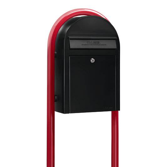 bobi classic black mailbox with round red post