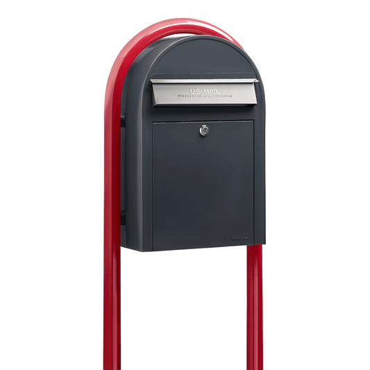 bobi classic grey mailbox with red round post