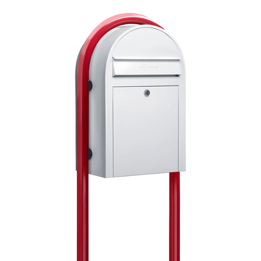 bobi classic white mailbox with round red post