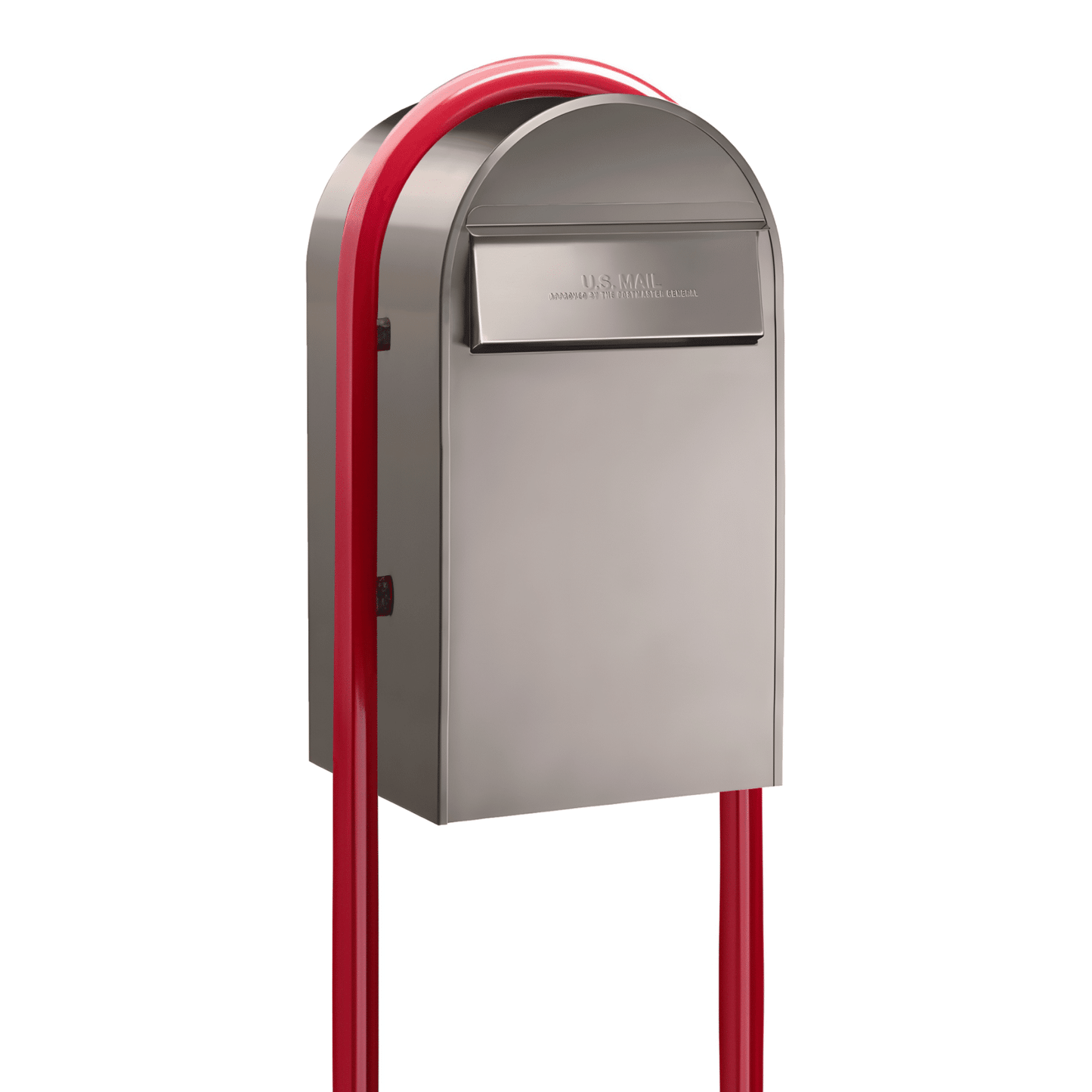 Bobi Grande B Rear Access Modern Locking Stainless Steel Mailbox with Round Red Post Combo - Secure Small Parcel Delivery