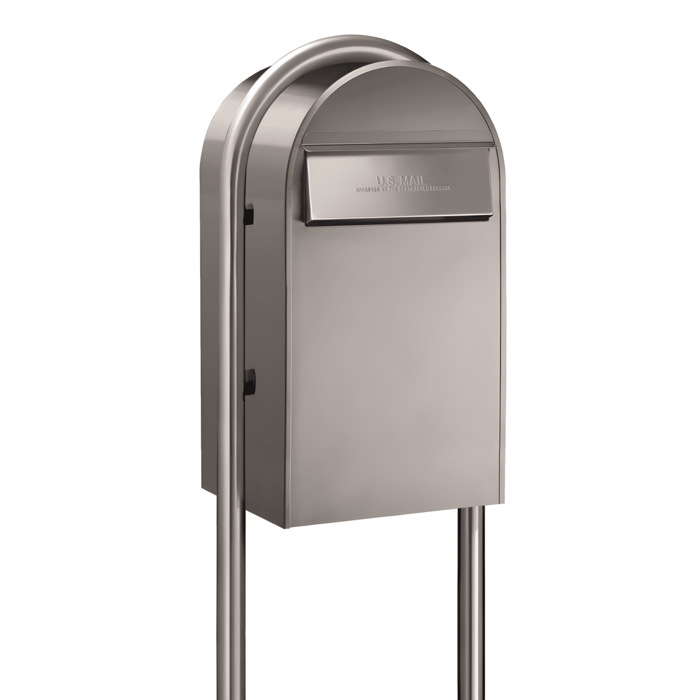 Bobi Grande B Rear Access Modern Locking Stainless Steel Mailbox with Round Stainless Steel Post Combo - Secure Small Parcel Delivery