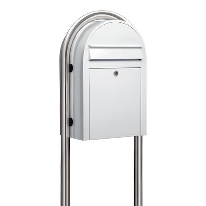 bobi classic white mailbox with round stainless steel post