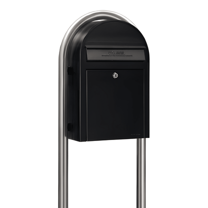 bobi classic black mailbox with round stainless steel post