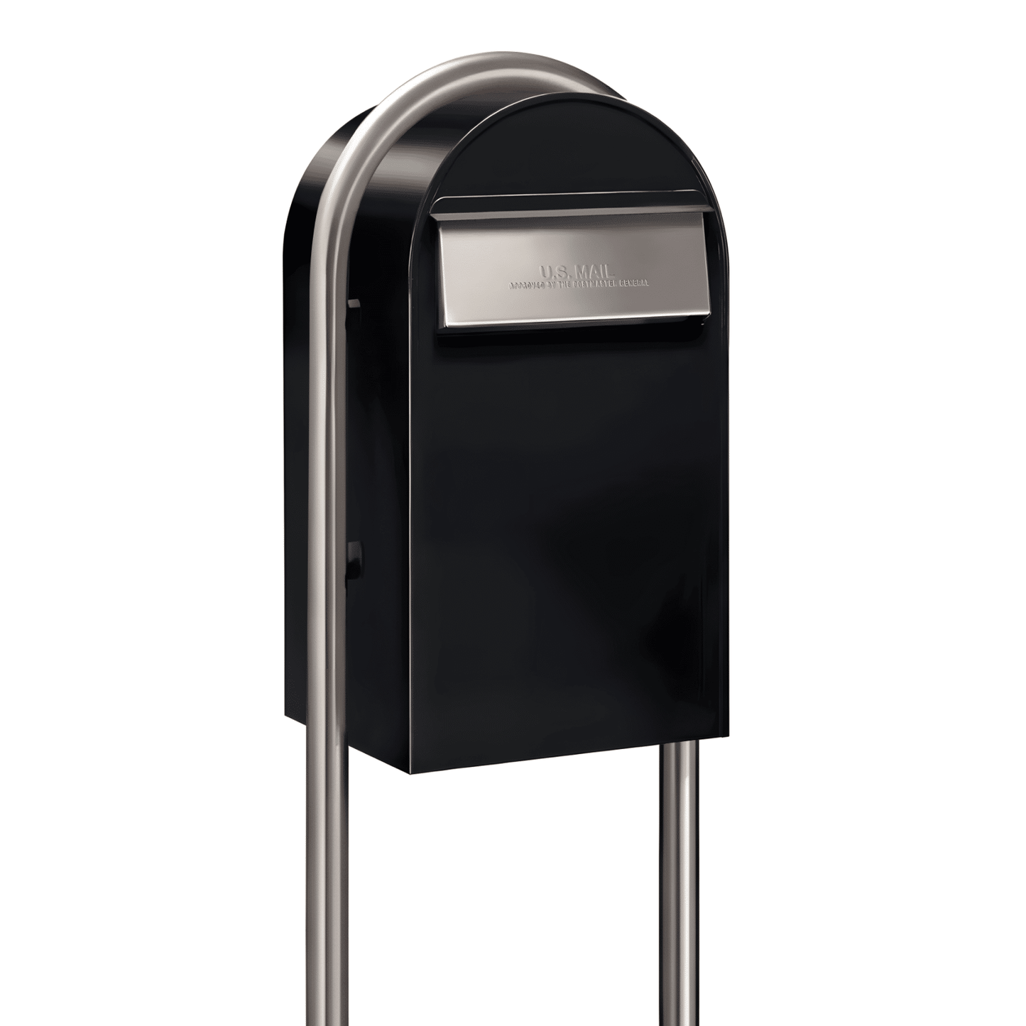 Bobi Grande B Rear Access Modern Locking Black Mailbox with Round Stainless Steel Post Combo - Secure Small Parcel Delivery