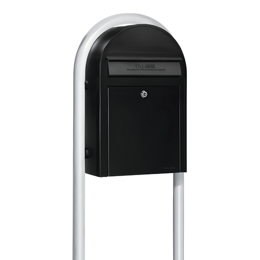 bobi classic black mailbox with round white post