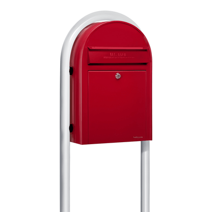 bobi classic red mailbox with round white post