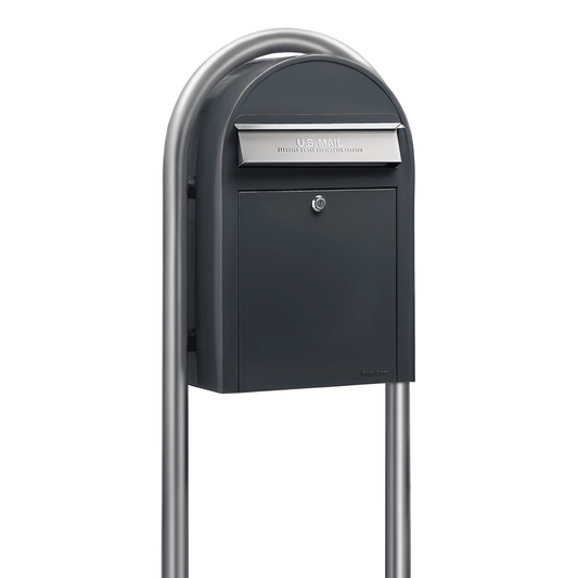 grey bobi classic mailbox with zinc round post