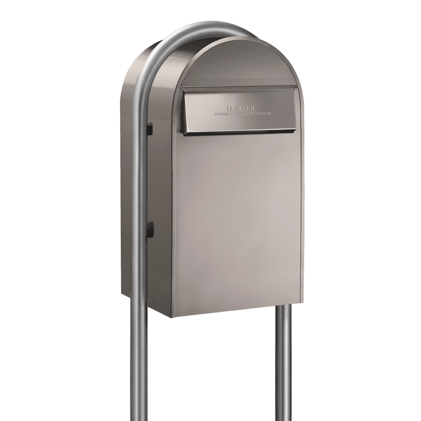 Bobi Grande B Rear Access Modern Locking Stainless Steel Mailbox with Round Zinc Post Combo - Secure Small Parcel Delivery