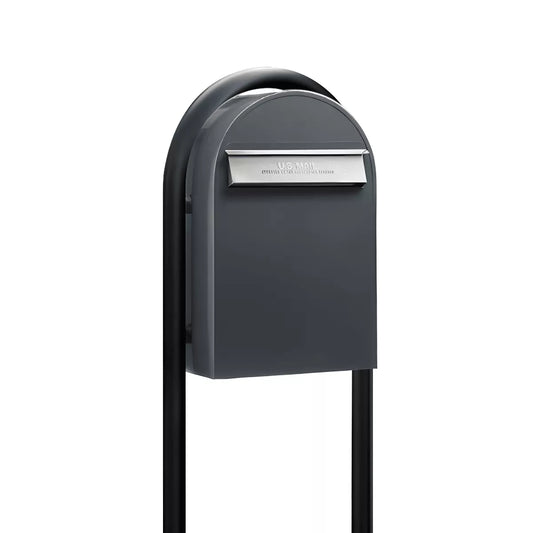 Bobi Classic B Rear Access Modern Locking Grey Mailbox and Round Black Post Combo