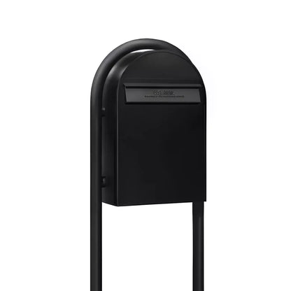 Bobi Classic B Rear Access Modern Locking Black Mailbox and Round Black Post Combo