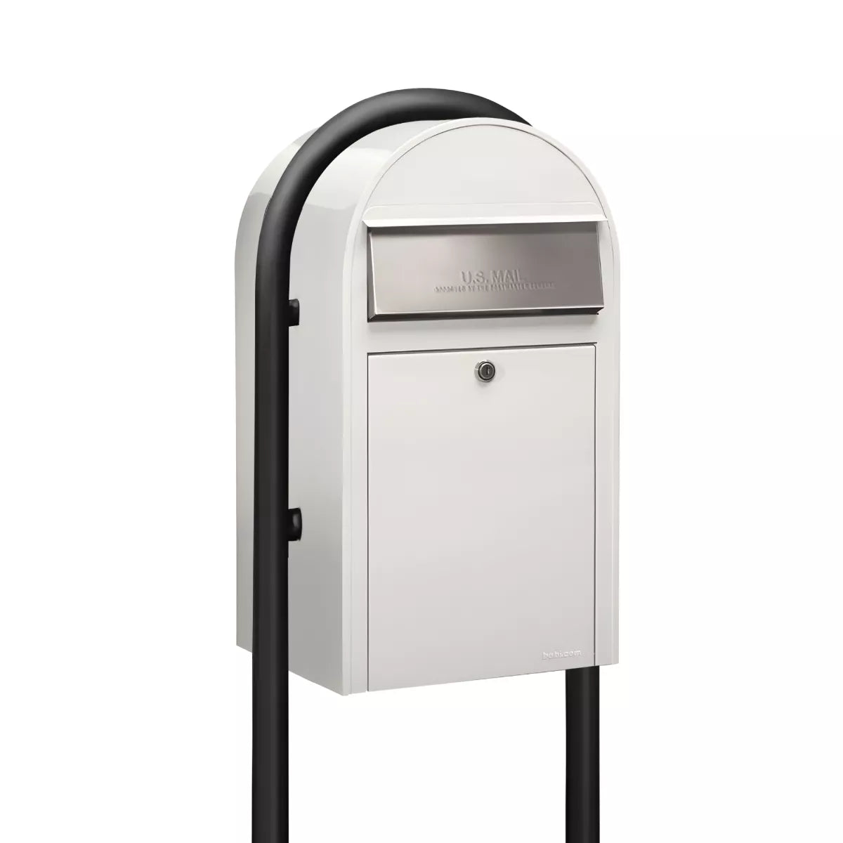 white bobi grande mailbox with black post