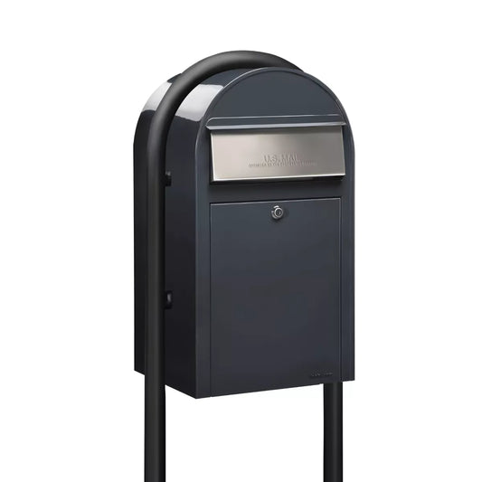 grey bobi grande mailbox with black post