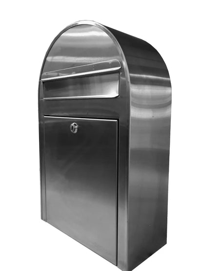 right side angle view, stainless steel bobi mailbox