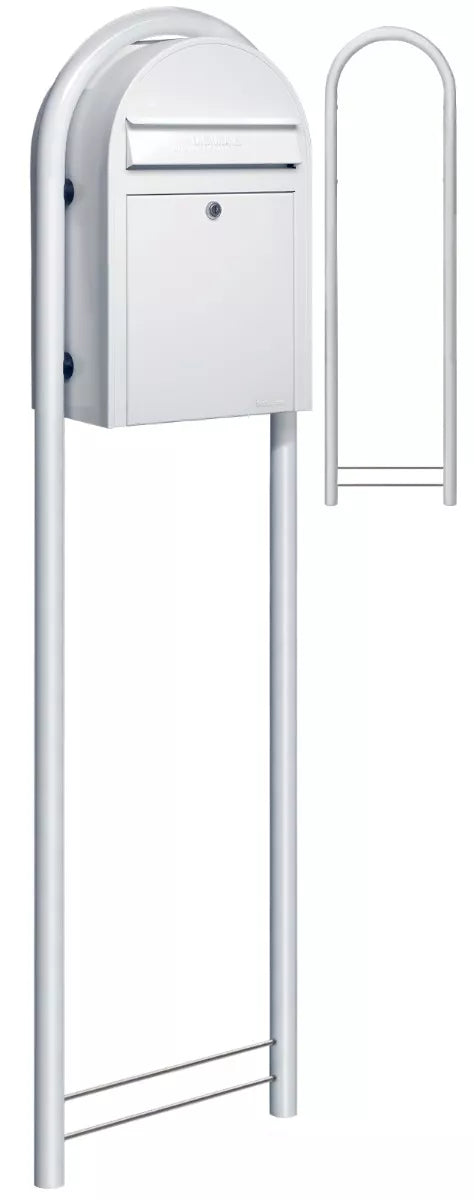 bobi classic white mailbox and post wide angle view