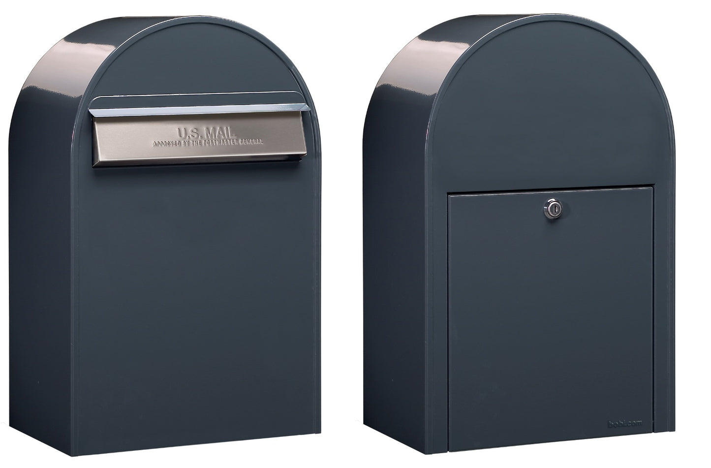 Bobi Classic B Rear Access Modern Locking Grey Mailbox and Round Grey Post Combo