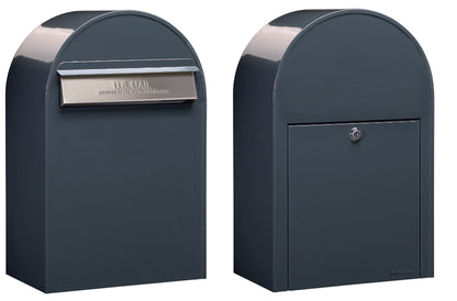 Bobi Classic B Rear Access Modern Locking Grey Mailbox and Round White Post Combo