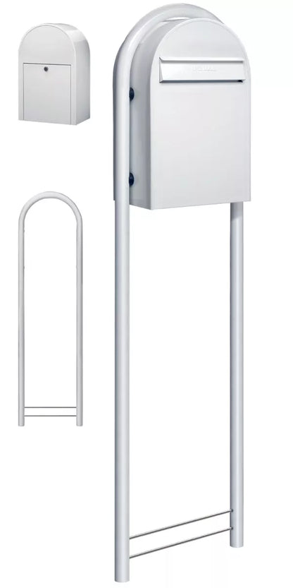 Bobi Classic B Rear Access Modern Locking White Mailbox and Round White Post Combo