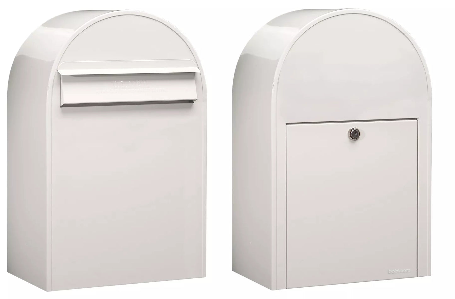 Bobi Classic B Rear Access Modern Locking White Mailbox and Round Black Post Combo