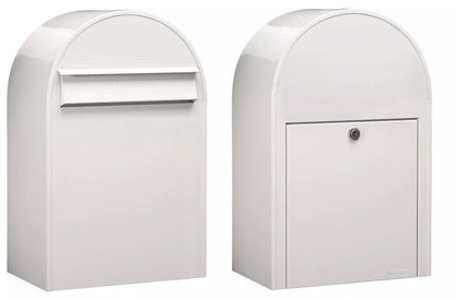 Bobi Classic B Rear Access Modern Locking White Mailbox and Round Zinc Post Combo