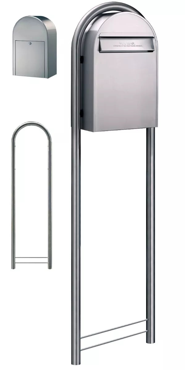 Bobi Classic B Rear Access Modern Locking Stainless Steel Mailbox and Round Stainless Steel Post Combo