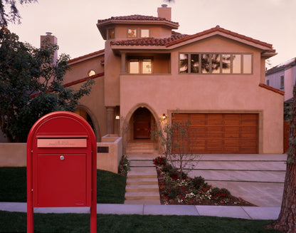 red bobi classic mailbox, digitally edited for visual presentation