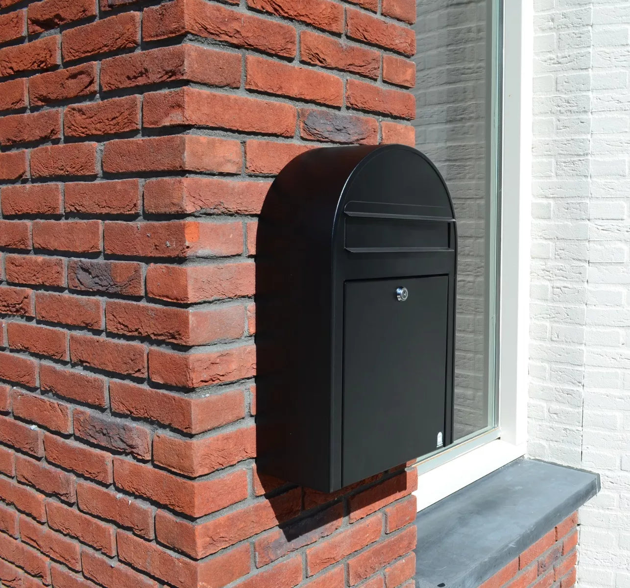 brick wall mounted, black bobi slim mailbox