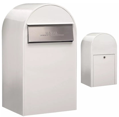 Bobi Grande B Rear Access Modern Locking White Mailbox with Round White Post Combo – Secure Small Parcel Delivery