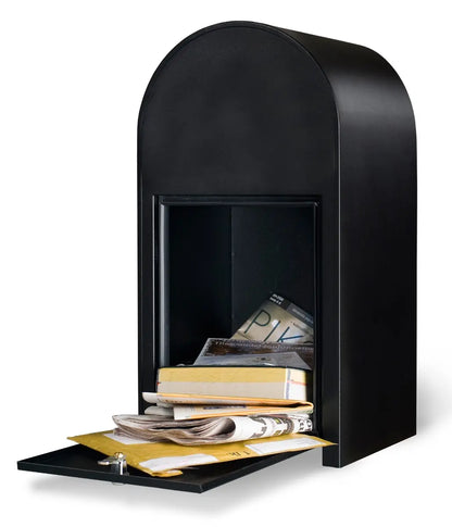 bobi grande b black mailbox with opened slot for reference