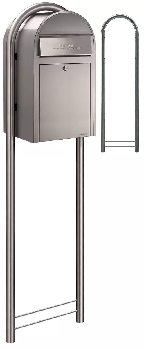 Wide Angle View, Stainless Steel Bobi Grande Mailbox and Post