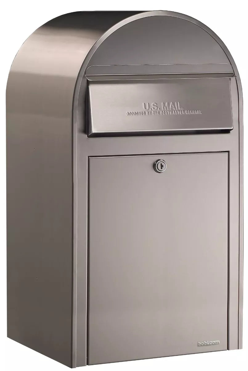 Bobi Grande Front Access Modern Locking Stainless Steel Mailbox with Round Black Post Combo