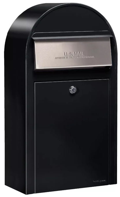 Bobi Grande Front Access Modern Locking Black Mailbox with Round White Post Combo