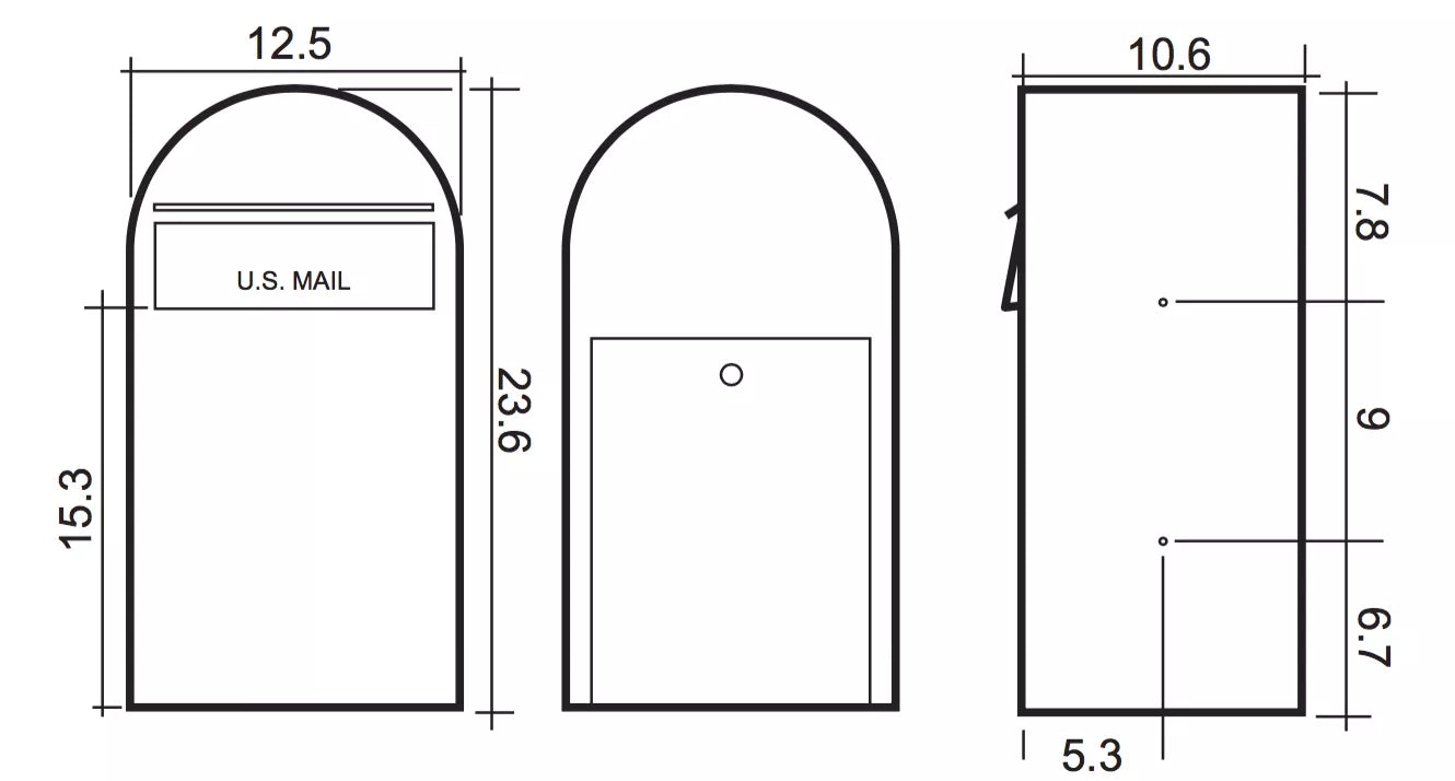 Bobi Grande Front Access Modern Locking Black Mailbox with Round Zinc Post Combo