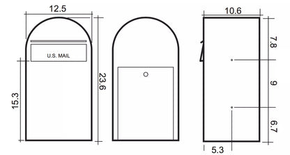 Bobi Grande Front Access Modern Locking White Mailbox with Round Black Post Combo