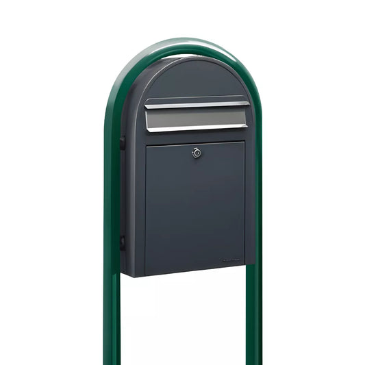 grey bobi mailbox with green post combo